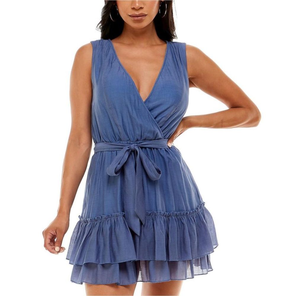 Juniors Tie-Waist A-Line Dress, Blue, Size 12